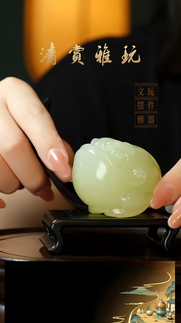玉《大嘴金蟾》手把件摆件