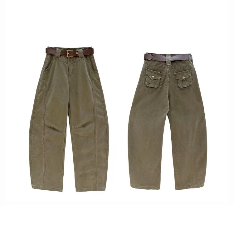 流行女裤工装裤女款爆款阔腿复古工装裤女百搭2581/AS宽松水洗