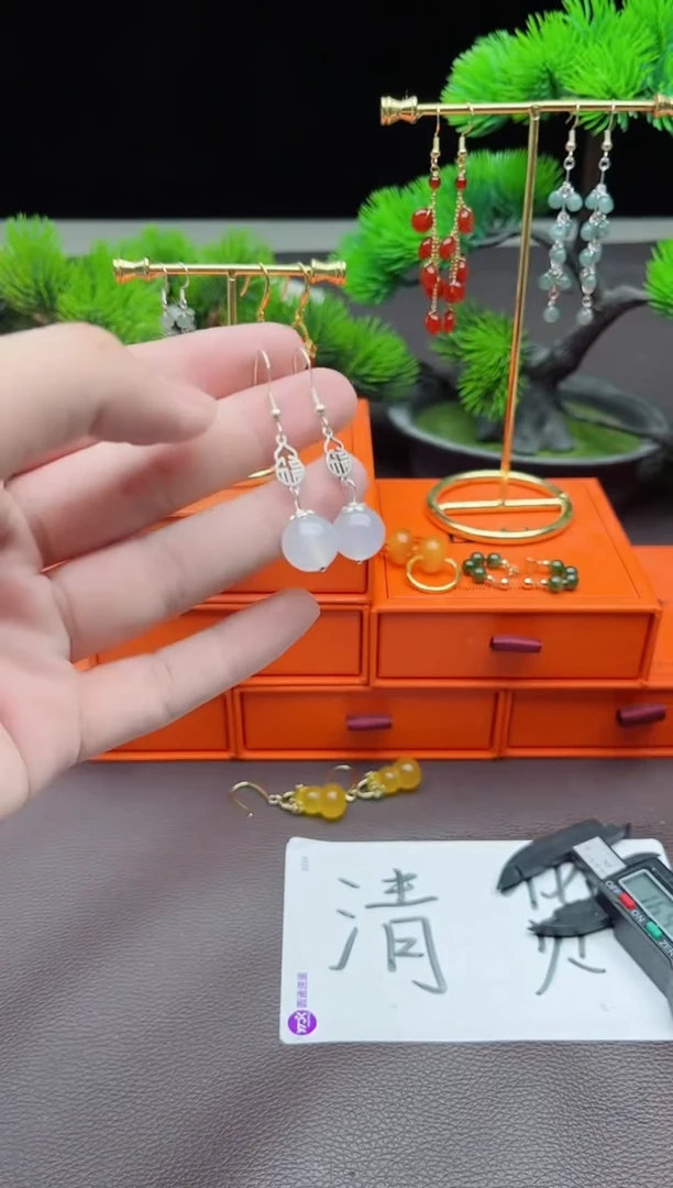 玛瑙/玉髓耳饰银S925镶嵌522