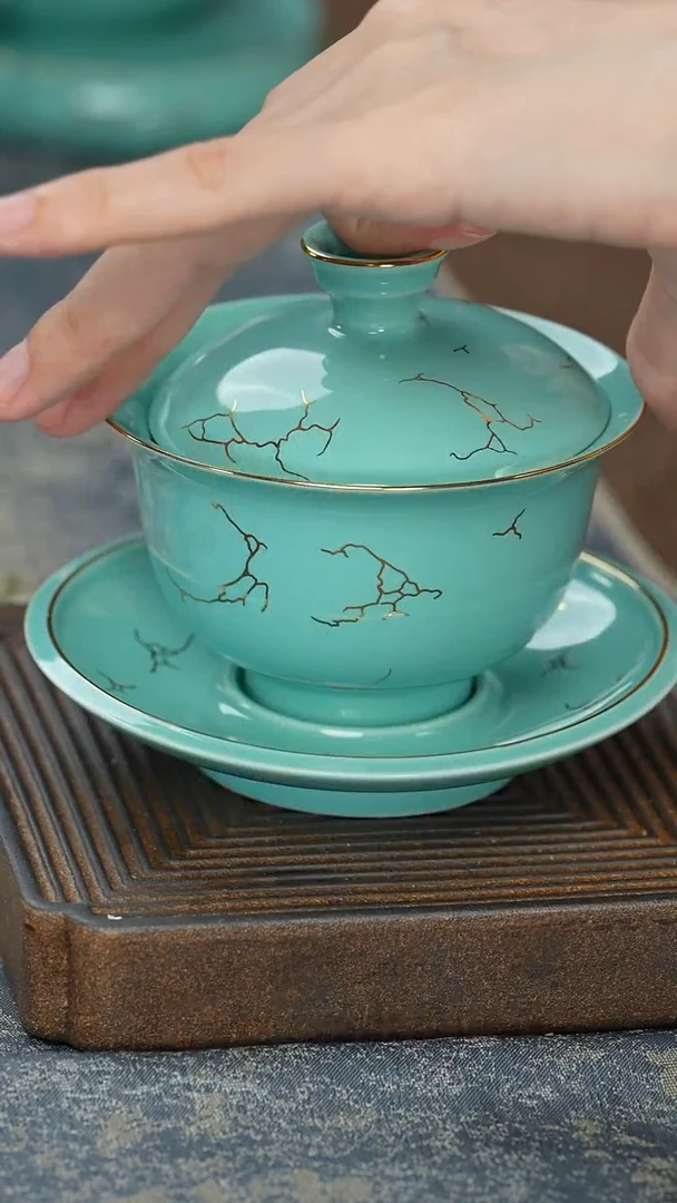 【绿松石金络多宝盖碗】【13西泠礼盒】