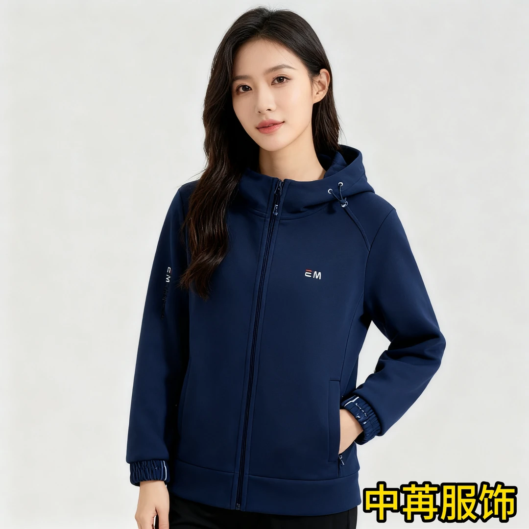 耐磨连帽女子运动风针织秋冬时尚摇粒绒外套女士
