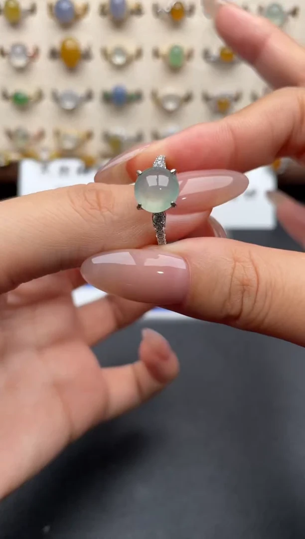 银S925镶嵌戒指翡翠一物一证一礼盒