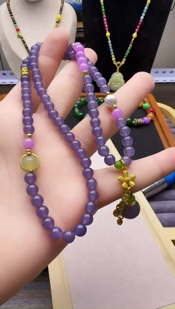 和田玉14K金镶嵌颈饰S114