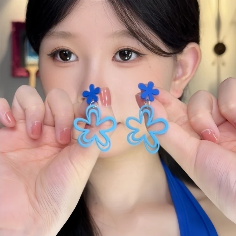 合金耳饰 超好看粉色花耳夹镂空花朵甜美小清新多巴胺耳饰时尚清