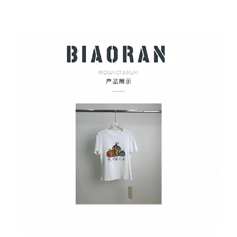 BIAORAN/标冉2025春季新款休闲重工烫钻彩色南瓜T恤1113