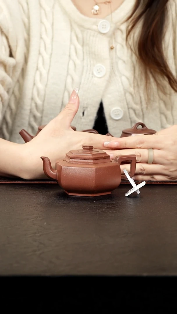 茶壶紫砂底槽青六方雪华170cc