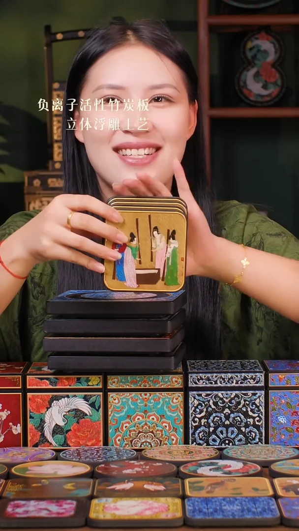 壹藏贰宝捣练图杯垫一套