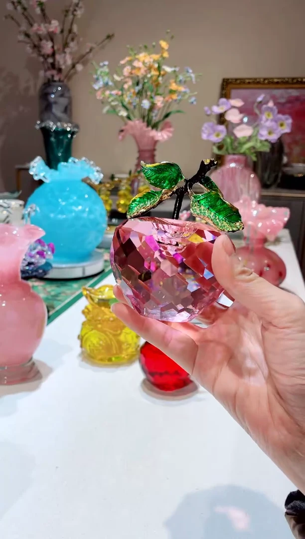 【闪购商品】琉璃手工艺品粉色水晶苹果