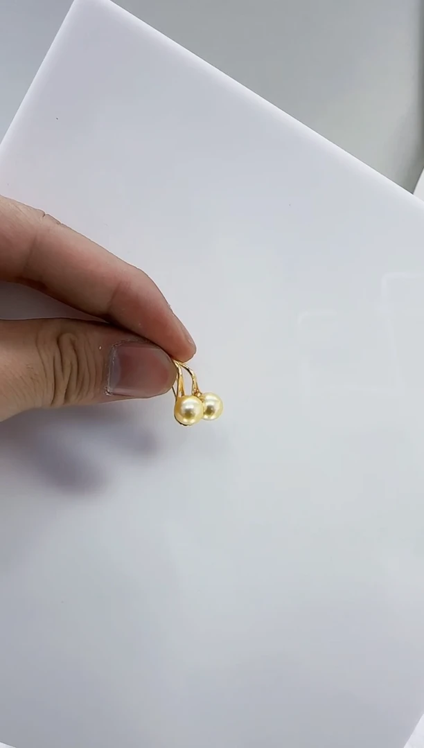 银S925镶嵌海水珍珠DA 羽皇金耳环7-8 A