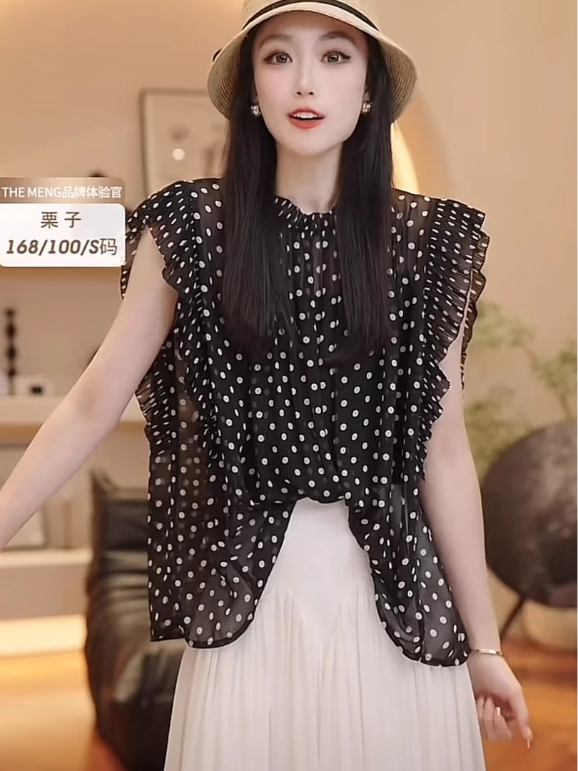 2025法式波点雪纺衬衫女夏季设计感飞飞袖宽松显瘦气质上衣