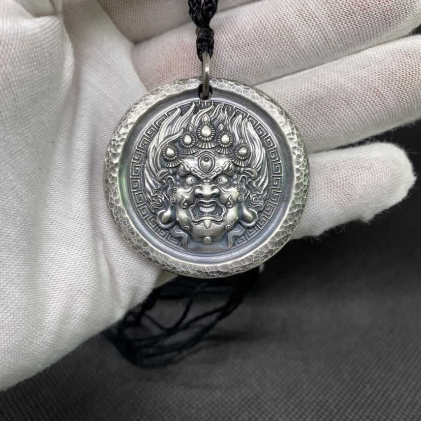 足银银制品 66克黑财神吊坠 五色财神 8大生肖守护神 足银999