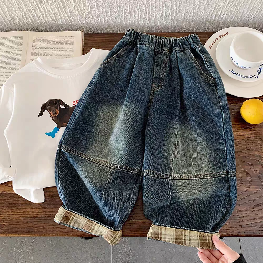 男宝宝牛仔裤2025新款儿童宽松阔腿裤男孩哈伦裤男童萝卜裤长裤潮