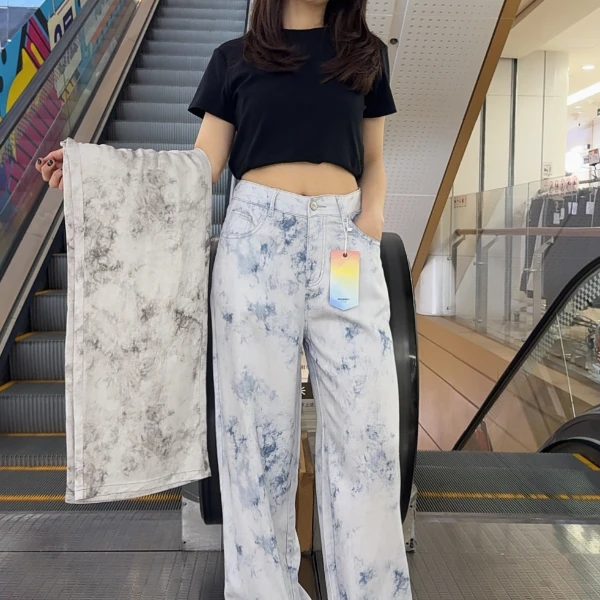 【姚姐定制】Y326水墨画冰丝凉感阔腿裤高腰直筒显瘦裤
