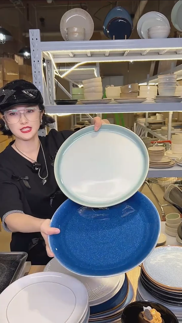 瓷107（十寸盘）外贸尾货高温釉下彩陶瓷餐具默认微瑕