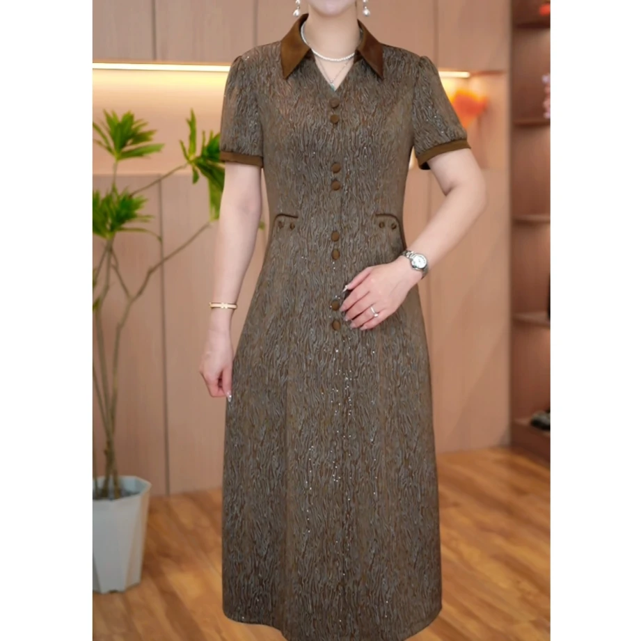 2025年夏季新款修身连衣裙夏季洋气显瘦气质夏装连衣裙中老年