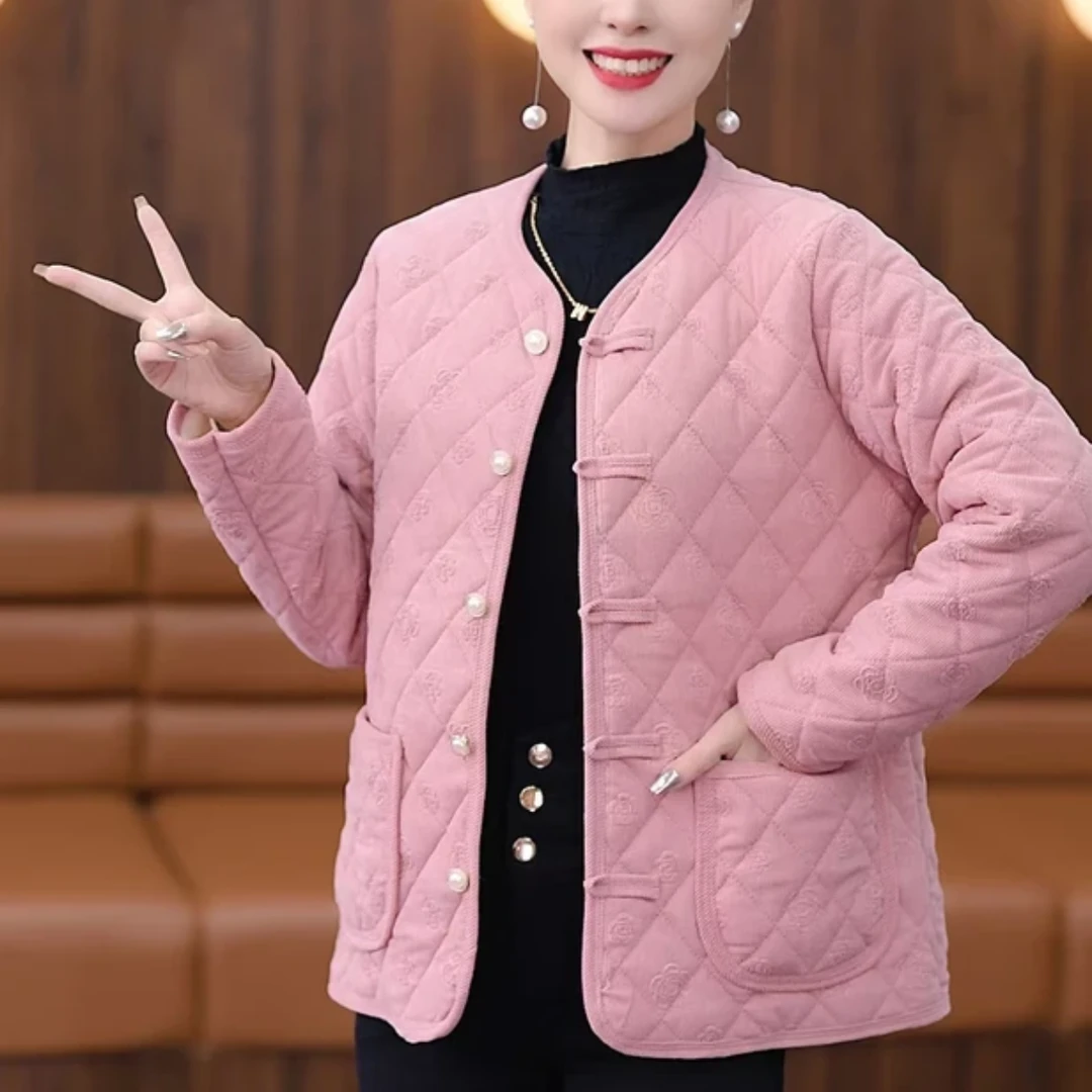 【保暖1】新款加绒加厚款V领保暖棉服棉衣上衣外套菱格休闲百搭棉袄