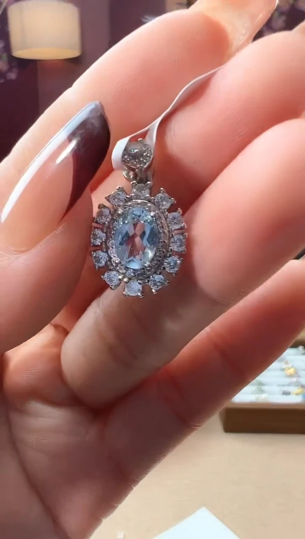 【闪购商品】海蓝宝石颈饰银S925镶嵌KT24070613