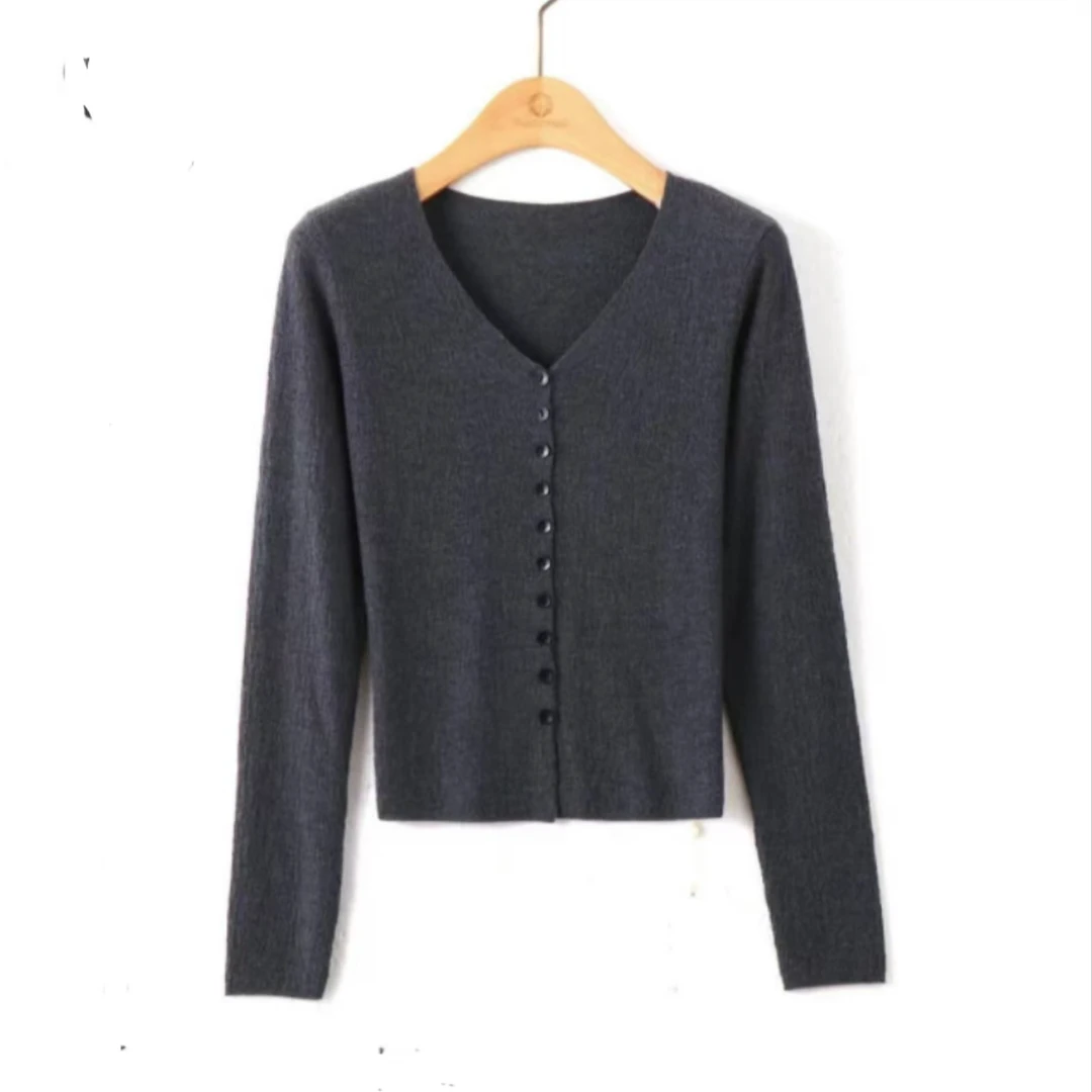 【主播推荐】2024秋季时尚网红V领针织休闲百搭修身气质开衫上衣女