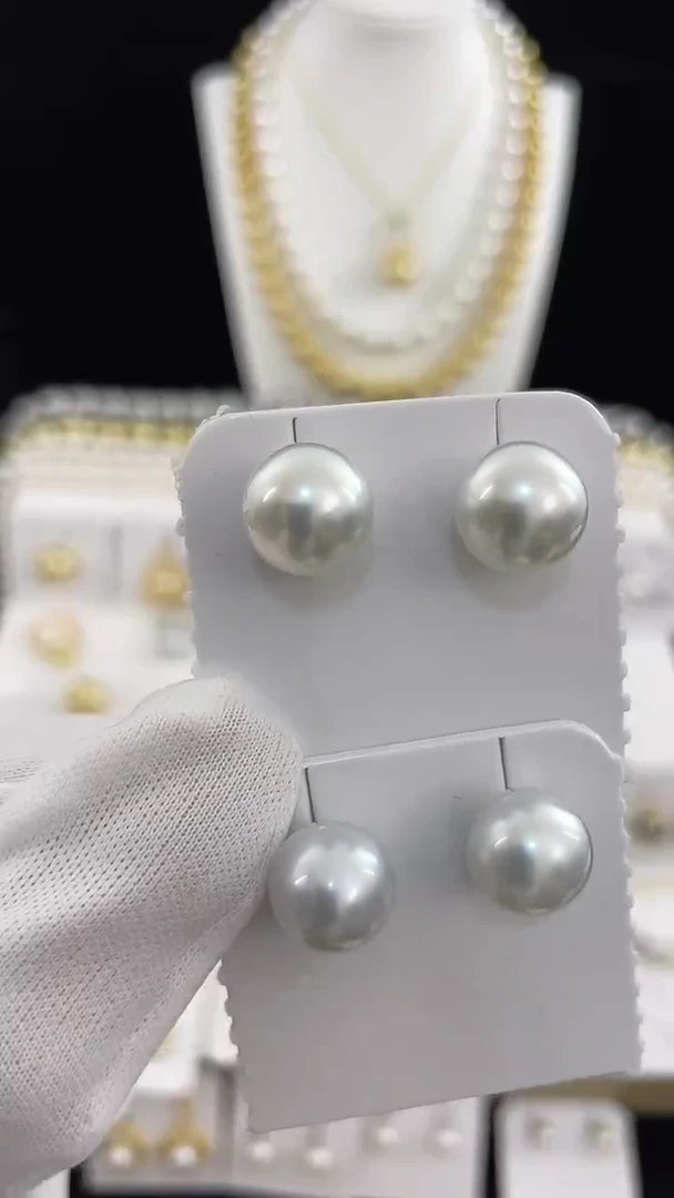 银S925镶嵌耳饰海水珍珠10-11mm多样性发货