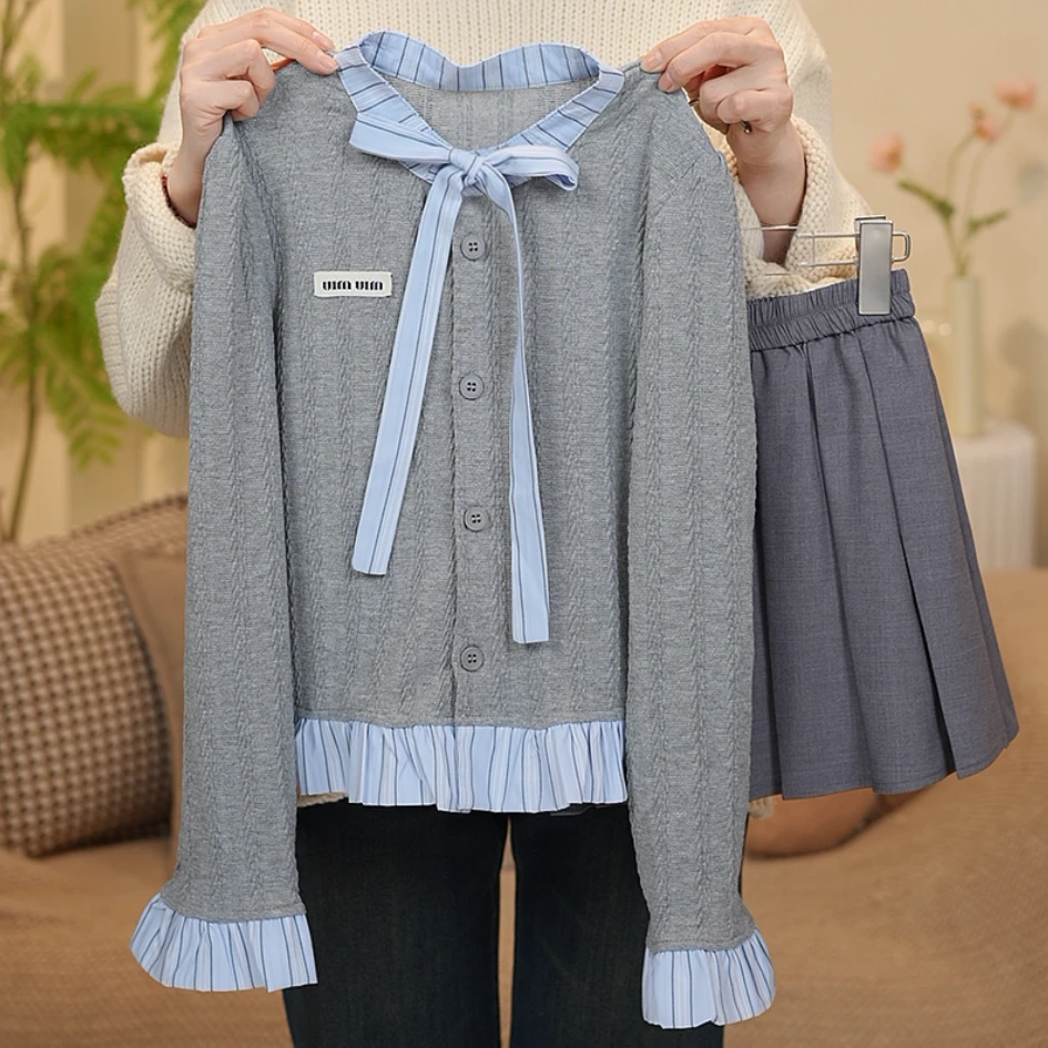 女大童秋装套装裙洋气青少年初中生学院风娃娃衫百褶半身裙两件套