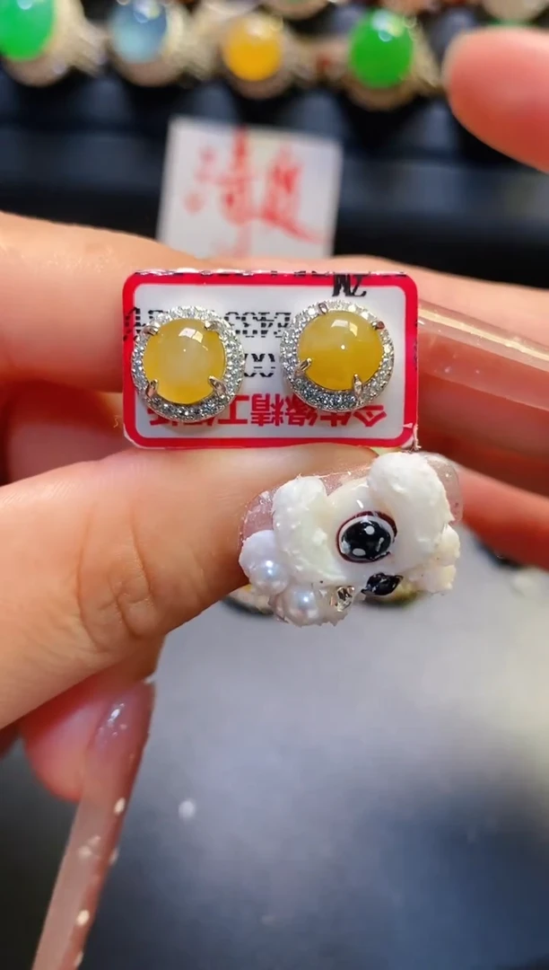 银S925镶嵌翡翠耳饰天然