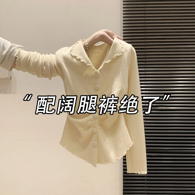 韩式新款2025秋季穿搭纯色毛针织衫内搭开衫翻领修身显瘦上衣女装