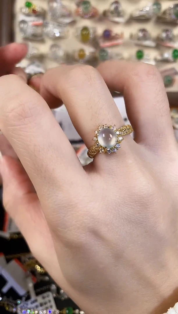 银S925镶嵌戒指翡翠天然A货翡翠59