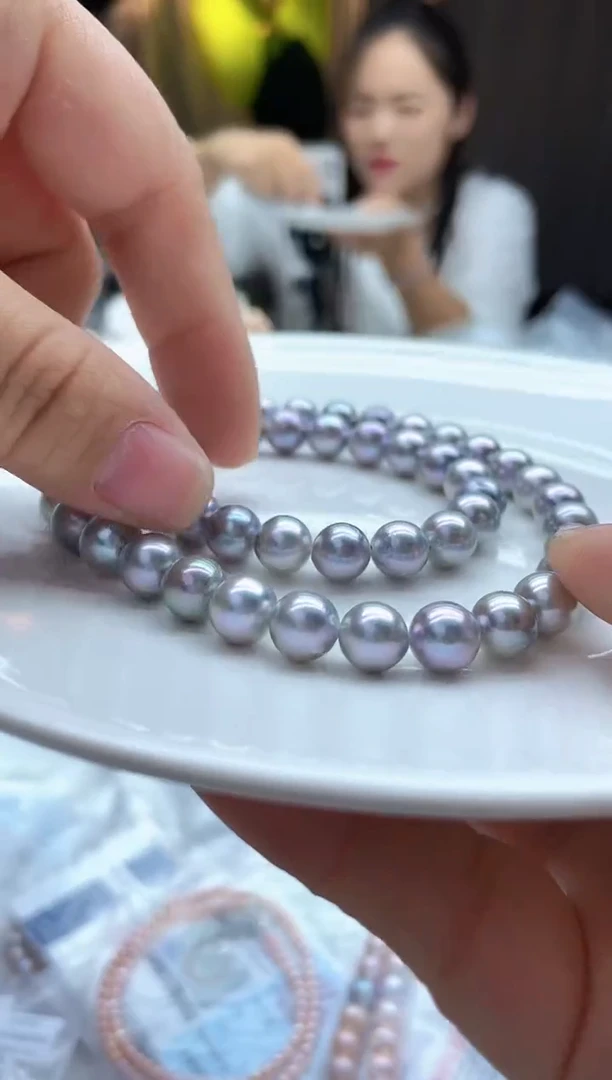 项链未镶嵌海水珍珠2800  灰色系全珠项链（多样性发一）