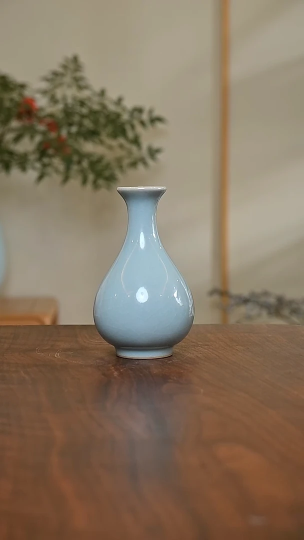 玉壶春瓶 天青 微瑕 朱家汝窑款
