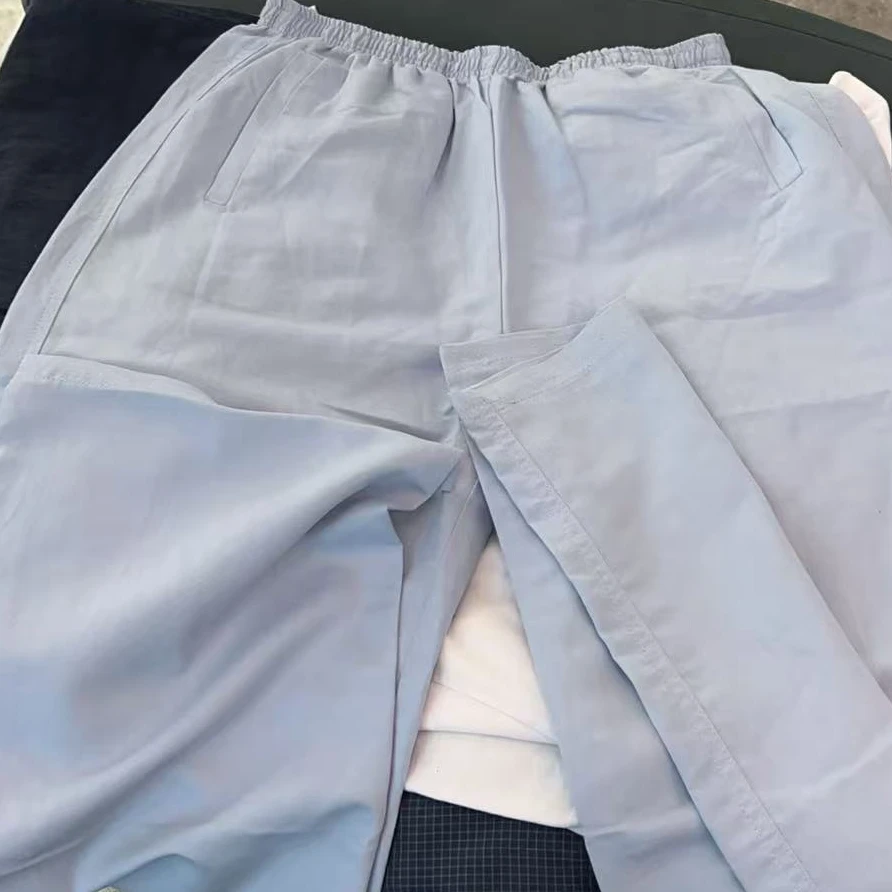 【NO退NO换】韩国东大门2025夏款蓝色松紧腰口袋休闲裤