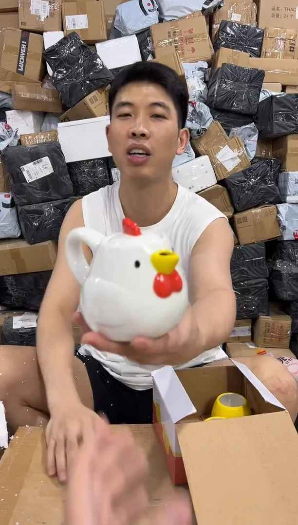 瓷片原盒小鸡茶壶套组