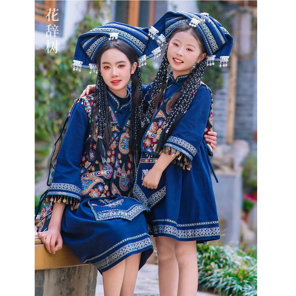 广西壮族三月三新款壮锦洛丽塔纯棉套装母女款亲子装女童复古传统