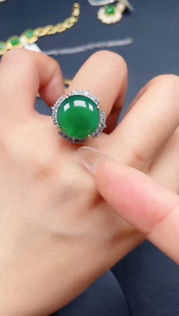 翡翠戒指银S925镶嵌432423