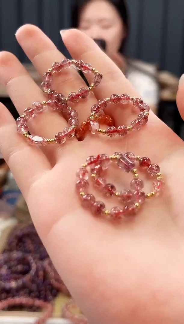 未镶嵌手串水晶金草莓超七戒圈4mm【多样性发一】