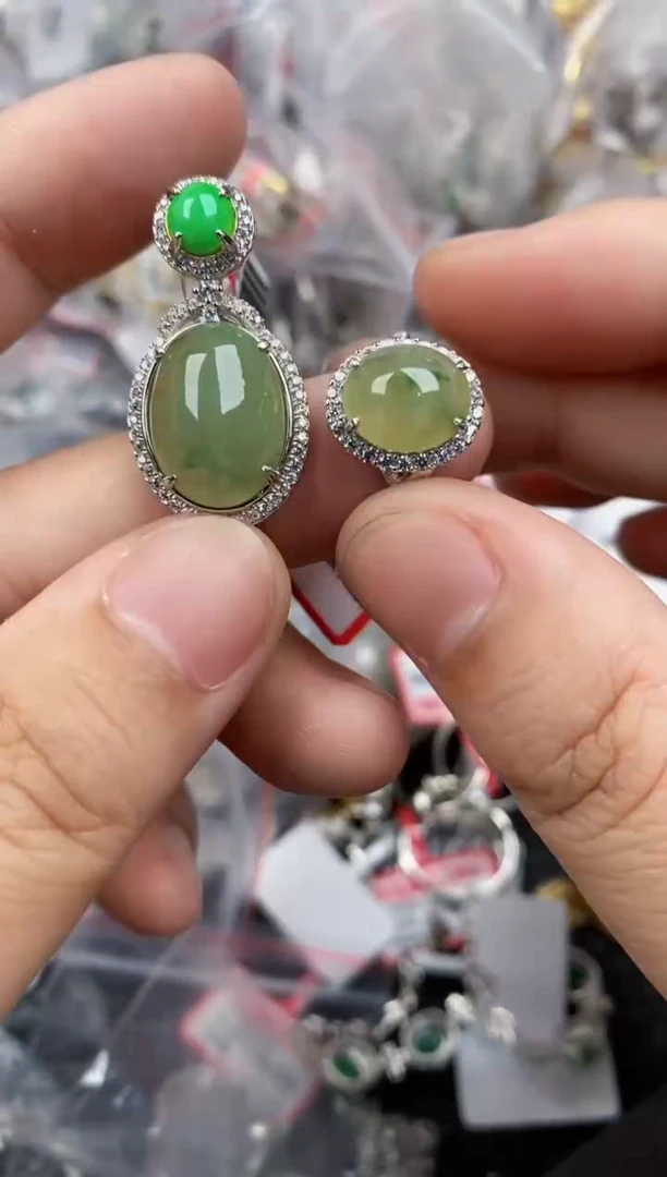 银S925镶嵌戒指翡翠12   7