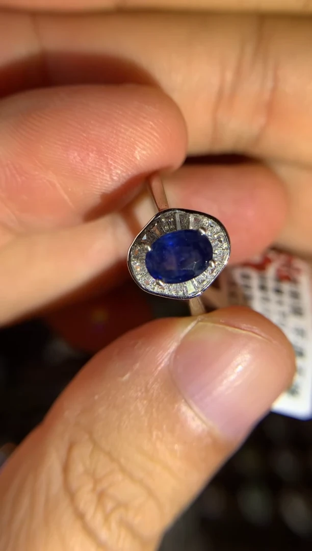 戒指蓝宝石银S925镶嵌皇家蓝