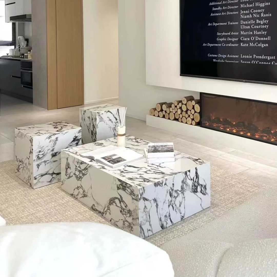 意式轻奢极简岩板宝格丽三件套客厅家用方形角几组合别墅