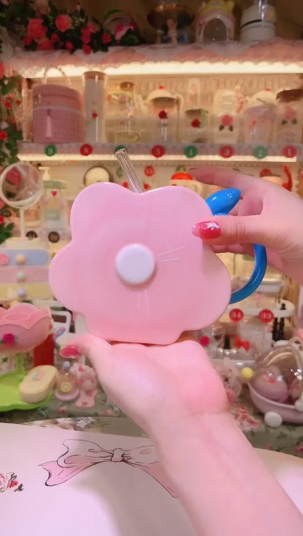 其他品质好发货快放心拍！陶瓷花朵吸管杯粉色