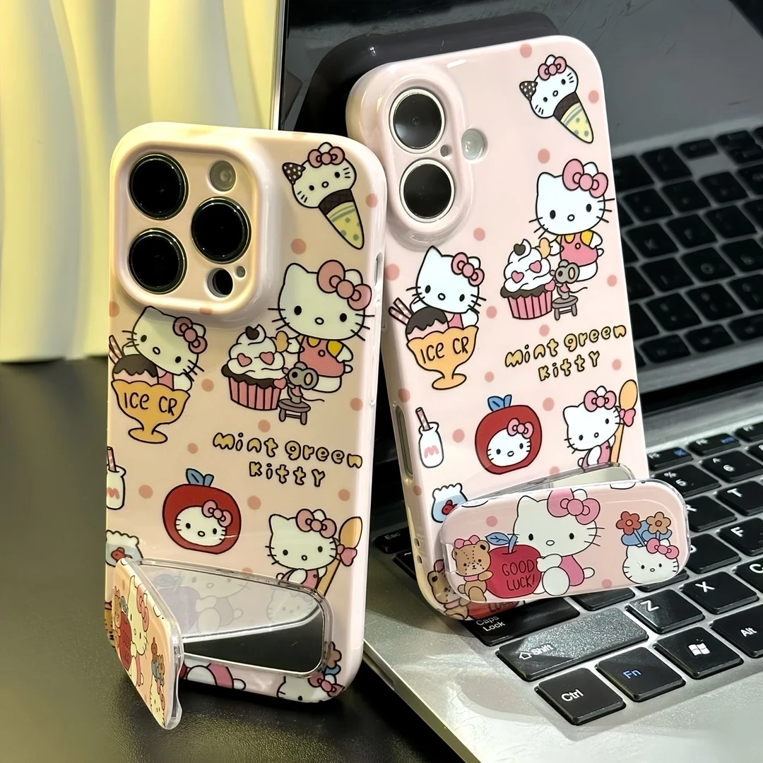 波点雪糕kitty支架菲林手机壳适用苹果华为OPPOVIVO小米