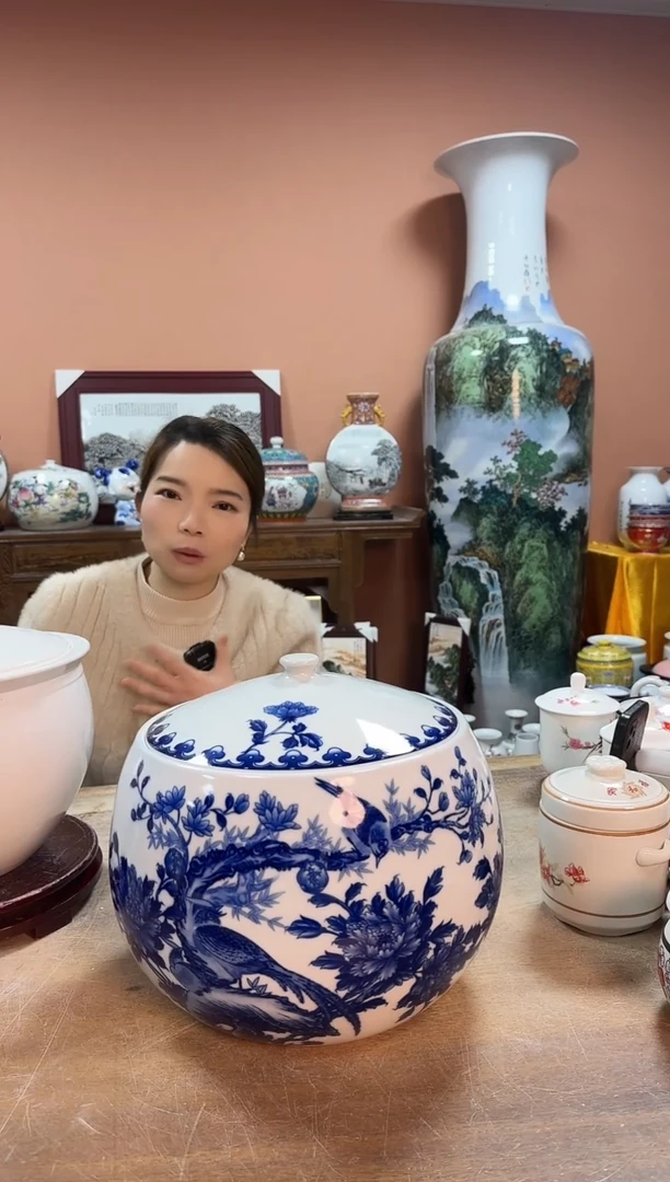 陶瓷豫**）20斤花鸟储物罐7777