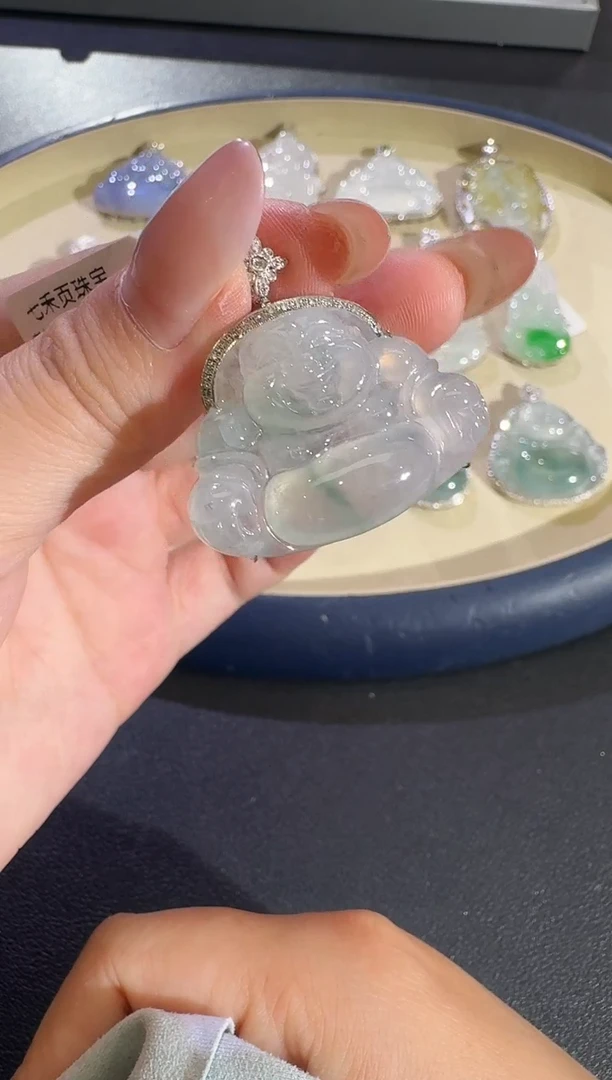 吊坠(不含链)18K金镶嵌翡翠【源头工厂】钻石镶嵌