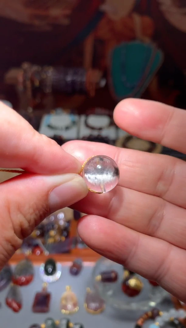 未镶嵌珠宝半成品水晶黑银钛单珠14mm+，多样性发其一