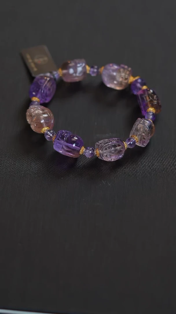 水晶手串未镶嵌E2706W  紫黄晶 貔貅阵