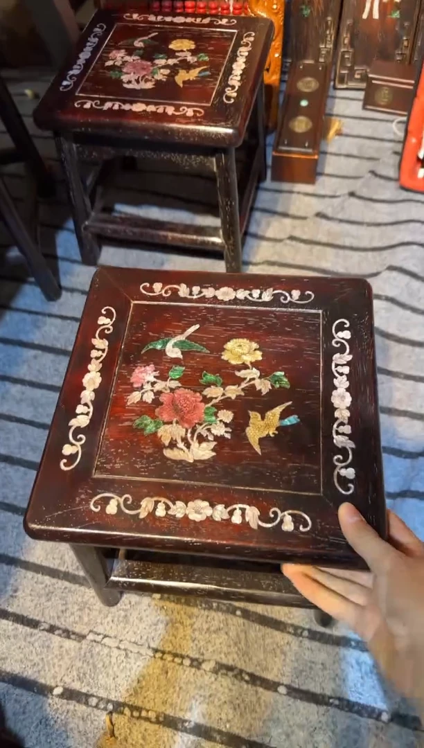 木紫檀富贵凳镶嵌彩贝花鸟花鸟