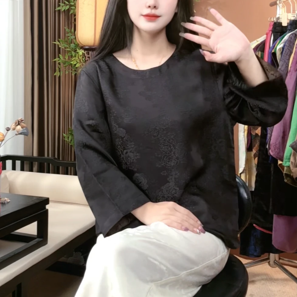 2025秋季新中式桑蚕丝上衣女时尚提花中国风百搭上衣S218