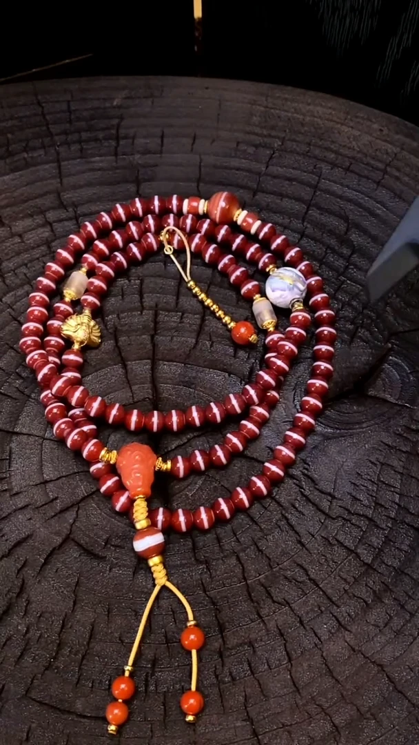 泥塑108项链 红一X