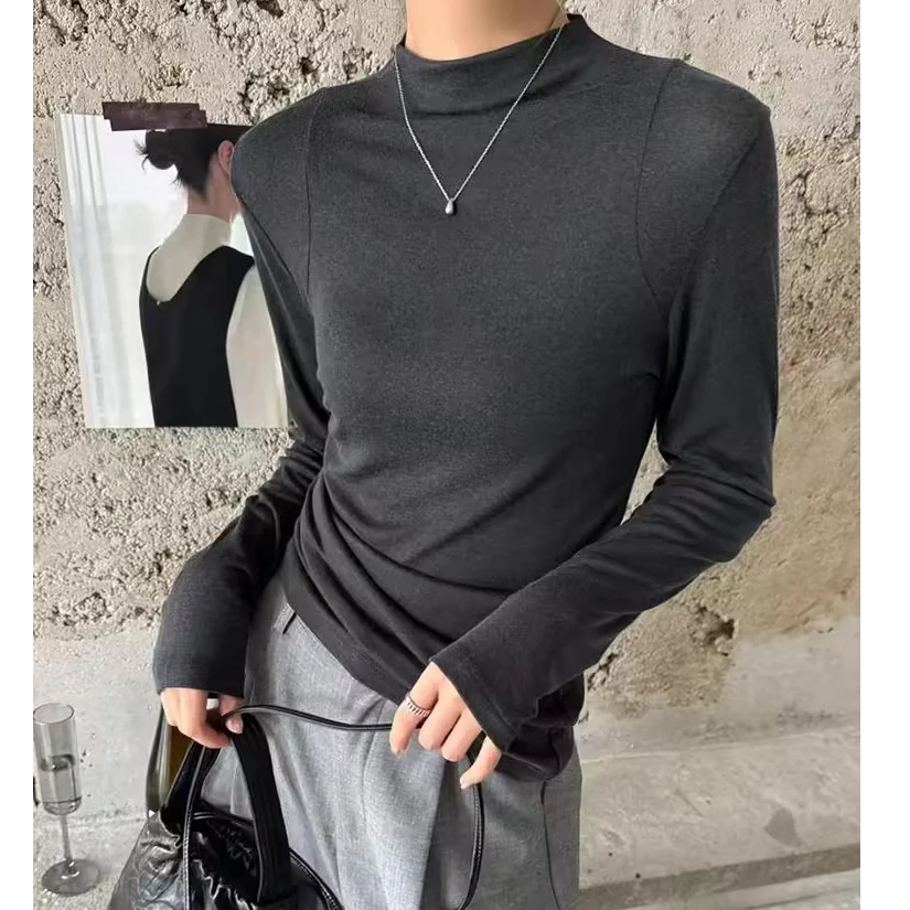 2066半高领长袖t恤百搭打底上衣女