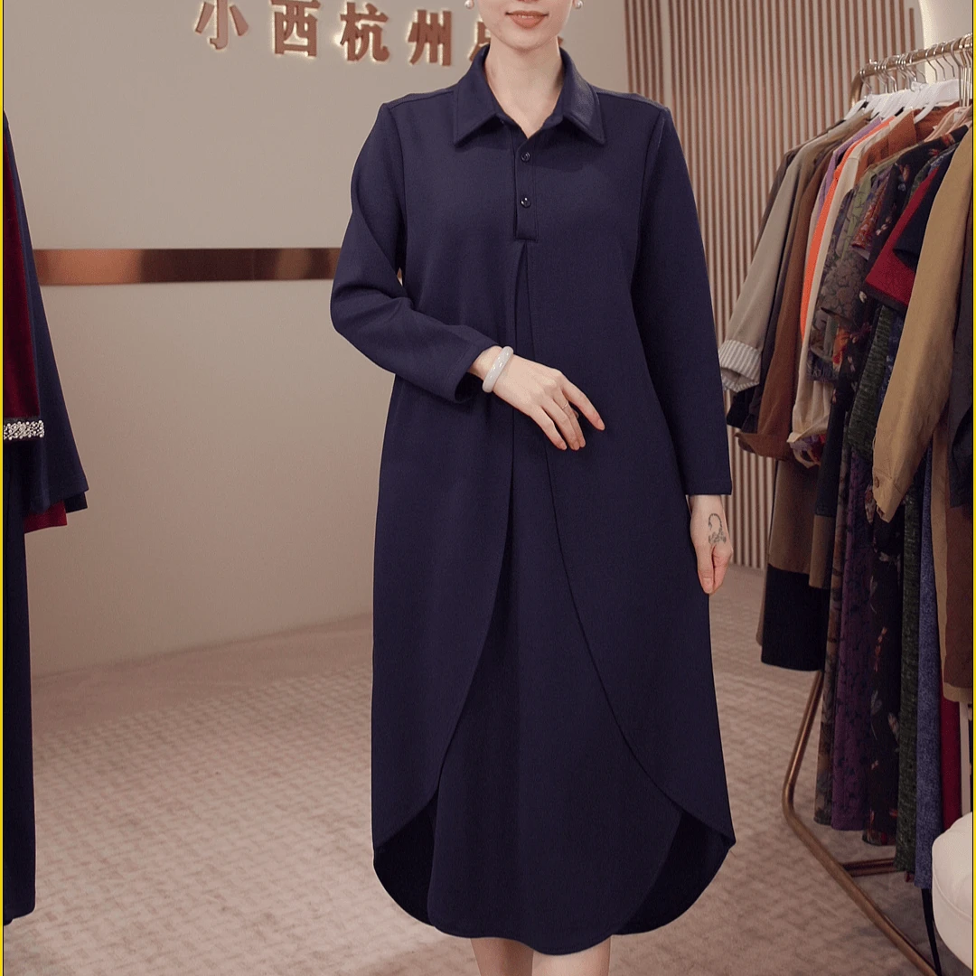 【黄小西】8189-1208#专柜大码显瘦遮肉气质假两件衬衫风连衣裙