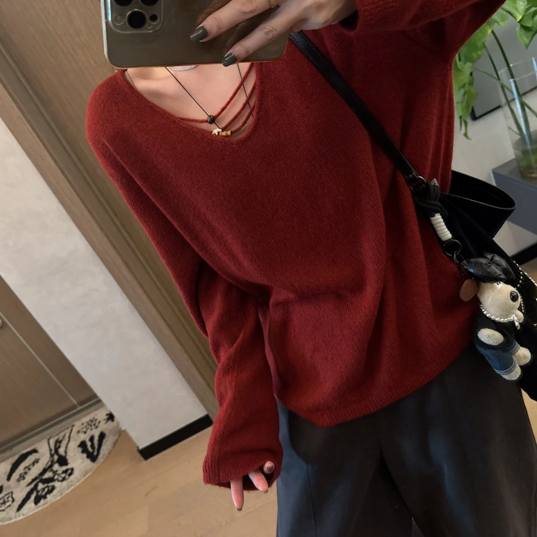 【NO退NO换】欧货【性感女神】高级感复古v领针织套头衫98A260