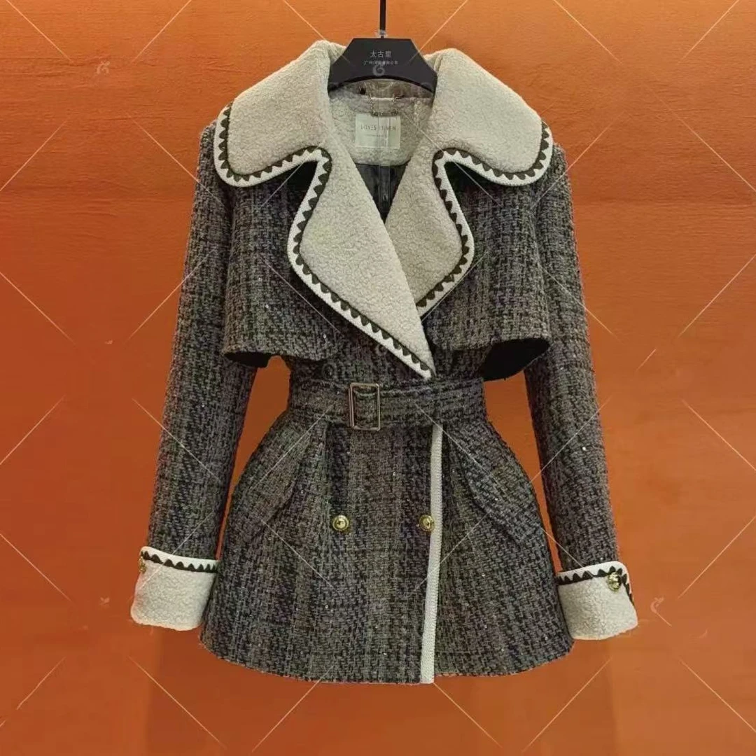 梦想服饰收腰假俩件呢子外套2024秋冬季新款优雅轻奢5068